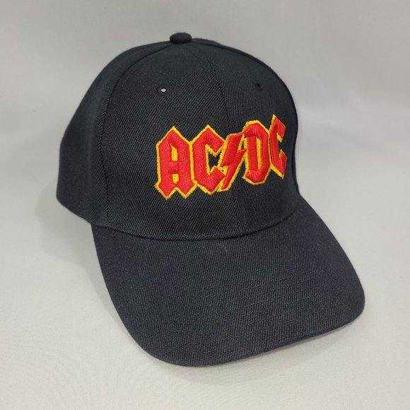 AC/DC Cap Hat Adjustable Solid Back Black Logo - Picture 1 of 1